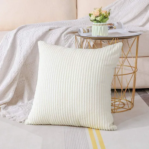 Vista 3 de Artscope Fundas de Almohada de Pana a Rayas Acogedoras Súper Suaves Decorativas Cuadradas Fundas de Cojín para Sofá Cama Dormitorio Decoración