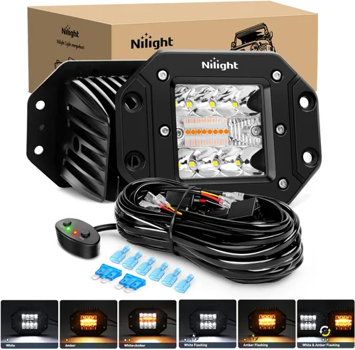 Vista 14 de Nilight Cápsulas de Luz LED de Montaje Empotrado 2PCS 42W Ámbar Blanco 3 Modos de Iluminación Luces Antiniebla Haz Combinado de Punto e Inundación