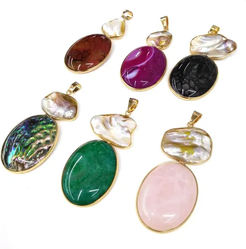 Vista 2 de LE SKY colgantes de piedra natural perlas de agua dulce y concha de abulón colgantes para la fabricación de joyas 31X76mm (2 PCS)., Piedra Perla