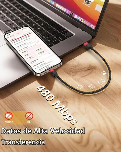 Vista 4 de Cable corto USB a USB C, paquete de 2 cables USB C de 1 pie, cable USBC trenzado de 12 pulgadas de 3A de carga rápida para iPhone 17 16 15 Pro Max