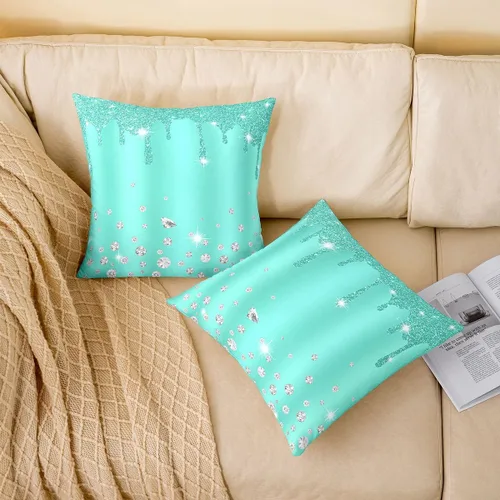 Vista 2 de Feelyou Juego de 4 fundas de almohada con diamantes para decoración del hogar, sala de estar, funda de cojín decorativa reversible con diamantes