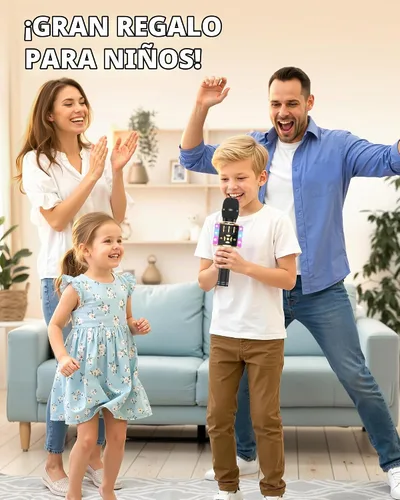 Vista 7 de Amazmic Máquina de Micrófono de Karaoke para Niños, Micrófono Bluetooth Portátil, Micrófono de Karaoke Inalámbrico de Mano con Luces LED, Regalo