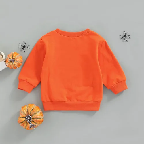 Vista 247 de Disfraz de Halloween para bebé, sudadera de calabaza con cuello redondo, suéter de manga larga, ropa de otoño