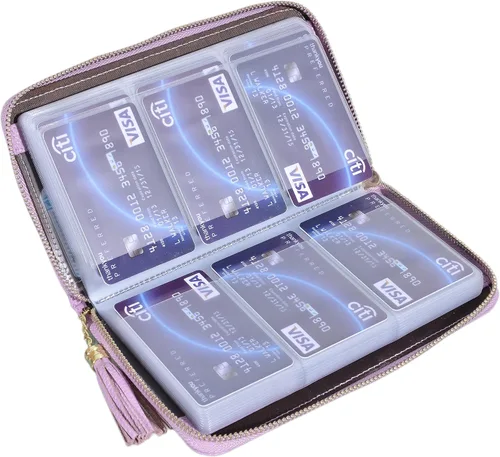 Vista 4 de Easyoulife - Monedero de cuero con cremallera, billetera portatarjetas para mujer, bloqueo RFID
