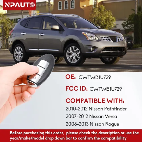 Vista 3 de NPAUTO Llavero de Repuesto Compatible con Nissan Rogue Pathfinder Versa 2007 2008 2009 2010 2011 2012, Control Remoto de Entrada sin Llave, Llaves