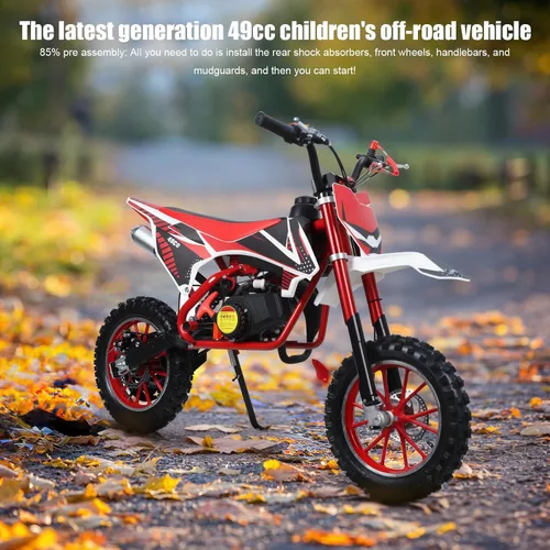 Vista 6 de 49cc 2-Stroke Kids Dirt Bike, Gas Power Motocross Rojo