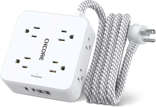 Vista 13 de Protector de Sobretensiones Tira de Alimentación - CHCORE Cable de Extensión Trenzado de 5 Pies con 8 Tomas con 4 Puertos USB (2 USB C) Estación