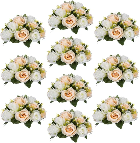 Vista 21 de Sziqiqi Flores de rosas artificiales de seda sintética para decoración de centros de mesa de boda, decoración del hogar, paquete de 2 unidades Azul