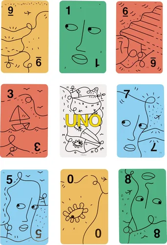Vista 4 de Mattel Games UNO Artiste Shantell Martin - Juego de cartas para niños, adultos y noche familiar, baraja coleccionable con gráficos y arte por