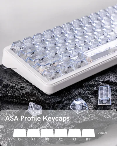 Vista 3 de Ice Clear - Juego de teclas transparentes de 126 teclas, teclas de teclado de perfil ASA, compatibles con MX-para teclado mecánico