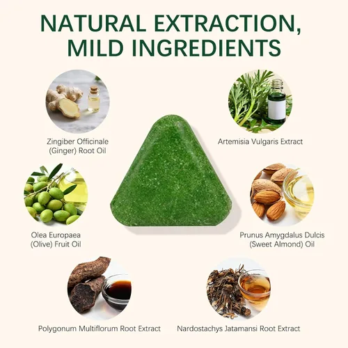 Vista 4 de Soelegant Nature Triangle Barra de champú, barra de champú verde, fórmula Polygonum Multiflorum, fórmula de limpieza profunda y nutritiva, fortalece