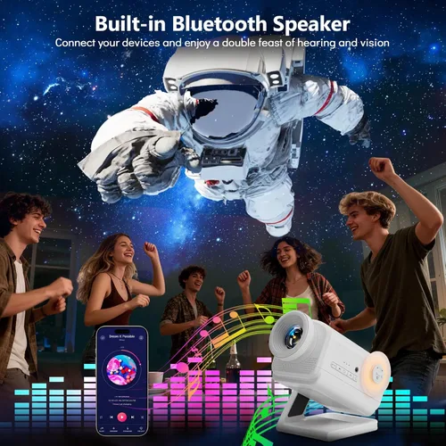 Vista 3 de Rossetta Proyector 3D, Mini Proyector de Galaxia HD 3D con Altavoz Bluetooth y Control Remoto, Temporizador de 1/2H, 60 Temas, Luz Nocturna
