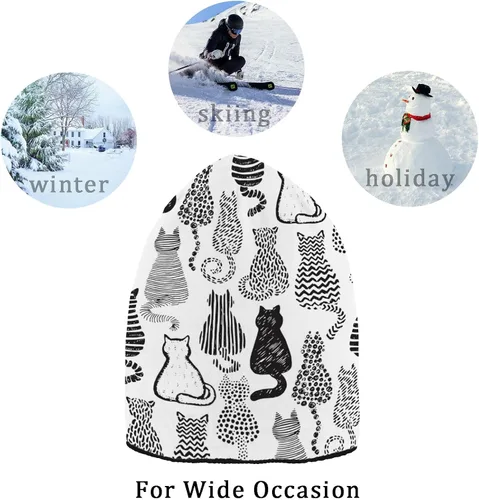 Vista 7 de Naanle Gorro de invierno para mujer, elástico, holgado, cálido, para invierno, color blanco y negro, gorro de esquí para mujer