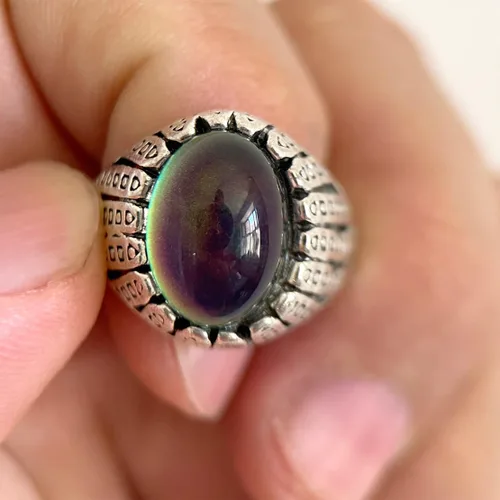 Vista 5 de THJEW Juego de 4 anillos de piedras preciosas naturales retro, juego de anillos de piedra real chapados en plata gruesa, regalo de joyería