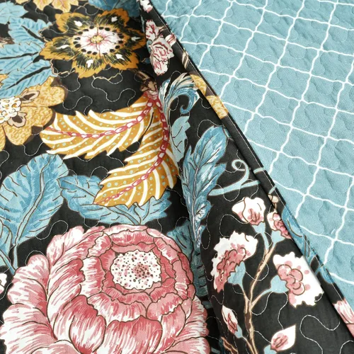 Vista 4 de Lush Decor Sydney - Juego de edredón reversible de algodón, juego de 3 piezas, matrimonial/queen, negro y azul, juego de ropa de cama de algodón