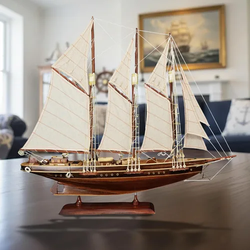 Vista 5 de vinacreations Atlantic Yacht modelo de madera de barco de 24 pulgadas, estanque, yate, velero, modelo de madera americana, barco, artesanía, hogar