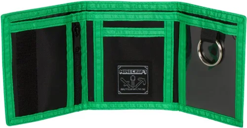 Vista 3 de Minecraft Cartera para niños o niñas diseño de cara de creeper verde con tres pliegues