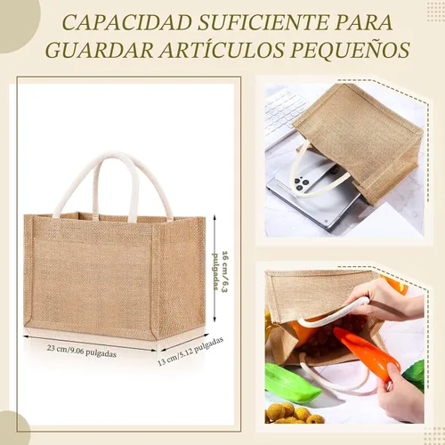 Vista 3 de 12 Piezas Bolsas de Arpillera Mini Bolsas de Yute Reutilizables con Asas Pequeña Lona en Blanco Regalo Impermeable para Boda Playa Bricolaje
