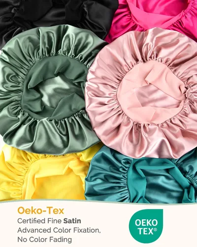 Vista 4 de YANIBEST Gorro de seda ajustable para mujeres durmientes, gorro de satén de doble capa que reduce la fricción y evita el encrespamiento y el cabello