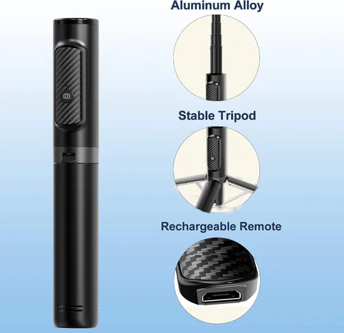 Vista 6 de Trípode selfie stick con control remoto de aleación de aluminio para teléfono, control remoto Bluetooth y soporte de rotación de 270° compatible