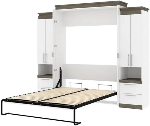 Vista 8 de Atlin Designs Cama Murphy de madera moderna de 104 pulgadas con 2 armarios de almacenamiento en blanco