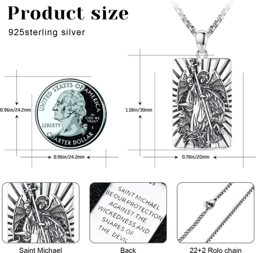 Vista 2 de Collar con medalla de San Patrón, plata de ley 925, collar con colgante de protección, joyería católica, regalos para hombres y mujeres