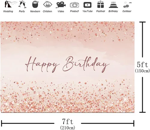 Vista 2 de Telón de fondo rosa de 7 x 5 pies, con purpurina rosa, puntos brillantes, oro rosa, para niña, cumpleaños, fotografía, fondo dulce para mujeres