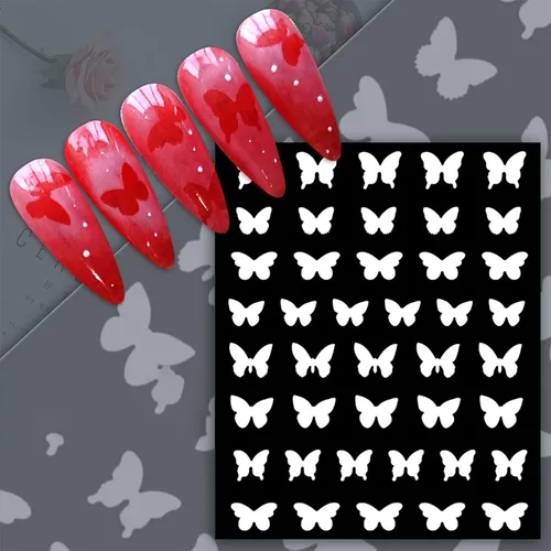 Vista 7 de 6 hojas de plantillas de aerógrafo, calcomanías de uñas para arte de uñas, autoadhesivas, estrellas, mariposa, punta francesa, corazón, calcomanías