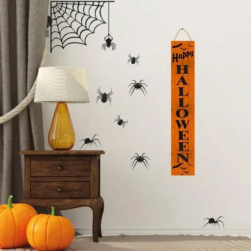 Vista 3 de KPSheng Letrero de madera para porche de Halloween, 8 x 48 pulgadas, rústico, naranja, rectangular, colgante, letrero decorativo