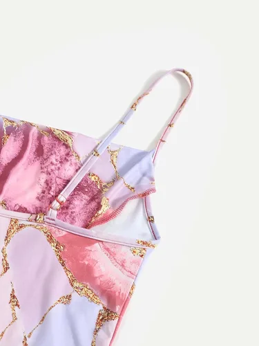 Vista 3 de SOLY HUX Minivestido ajustado con tirantes delgados y estampado de mármol para mujer