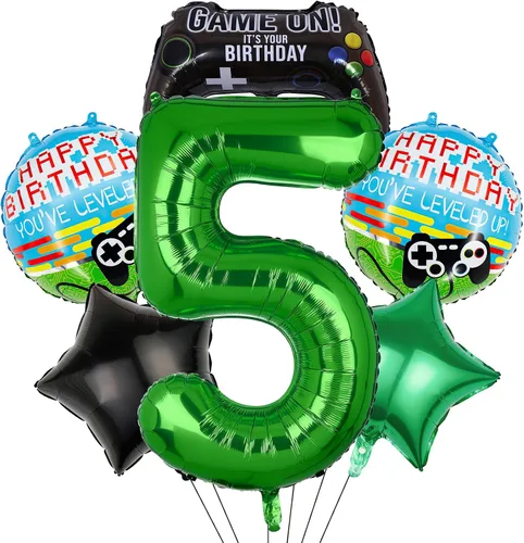 Vista 11 de 6 globos de videojuegos, controlador de videojuegos, globo de aluminio de tereftalato de polietileno con número de cumpleaños, suministros de fiesta