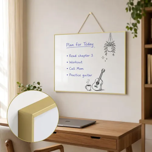 Vista 3 de TOWON Pizarra magnética de borrado en seco dorada de 24 x 18 pulgadas, elegante pizarra blanca con marco de aluminio estrecho para pared, tablero