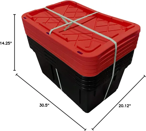 Vista 6 de MonsterRAX - Contenedores de almacenamiento de 27 galones, apilables, con cerradura, paquete de 5 (rojo)