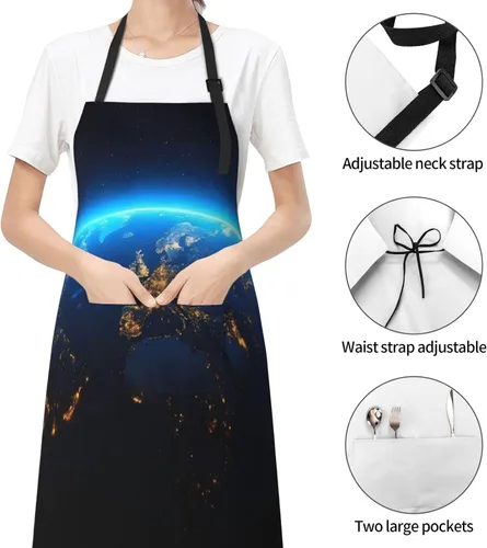 Vista 5 de Planet Earth For Waterproof Adjustable Adult Apron With Pockets For Men And Women Cooking, Painting