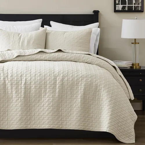 Vista 15 de palassio - Juego de ropa de cama, 100% algodón, tamaño individual, 1 fundas de almohada, colcha ligera texturizada, estilo chic desgastado, suave