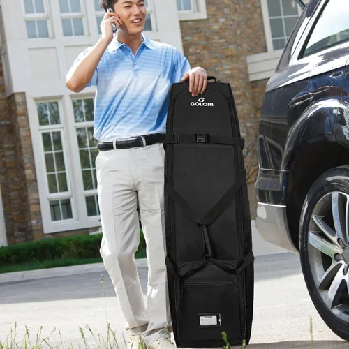 Vista 3 de Goloni Bolsa de viaje de golf con ruedas para aerolíneas, funda de viaje resistente al agua para viajes aéreos, equipaje de golf plegable portátil