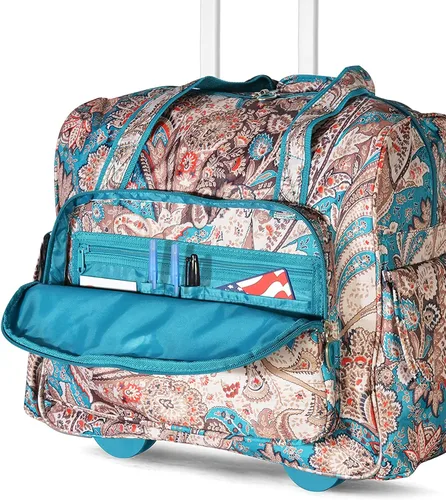 Vista 4 de Olympia Deluxe - Maleta de equipaje con ruedas, Azul (Paisley), Overnighter rodante de moda de lujo