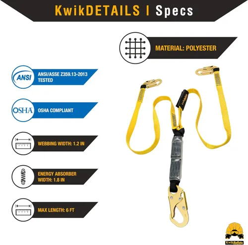 Vista 3 de KwikSafety – Familia rattler, incluye 2 paquetes, 4 paquetes, combo, kit Cordón de seguridad de una sola pierna con amortiguador interno, anclaje
