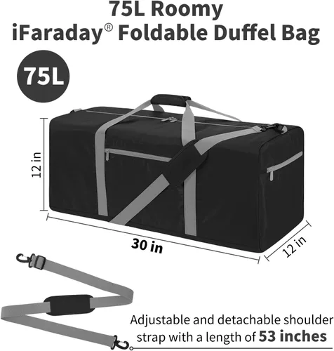Vista 6 de Bolsa de viaje plegable y ligera bolsa de lona, Negro -, Bolsa de viaje plegable