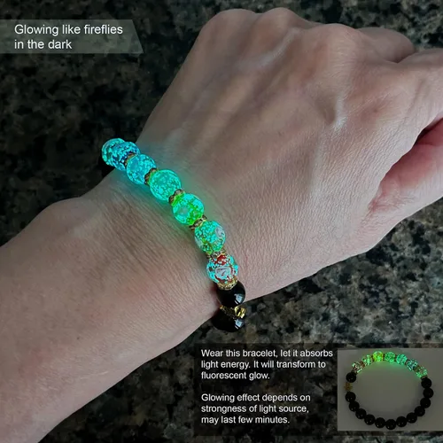 Vista 5 de ARTSY Crafts - Cuentas de luciérnaga que brillan en la oscuridad + pulseras de chakras con cuentas de ágata y piedra amatista, cuentas de vidrio