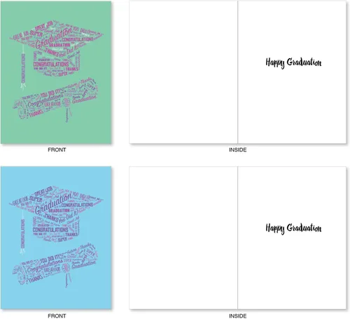 Vista 8 de The Best Card Company Diploma Wordart - 20 tarjetas de graduación en caja surtidas con sobres (4 x 5.12 pulgadas) - Tapa llena de palabras y diploma