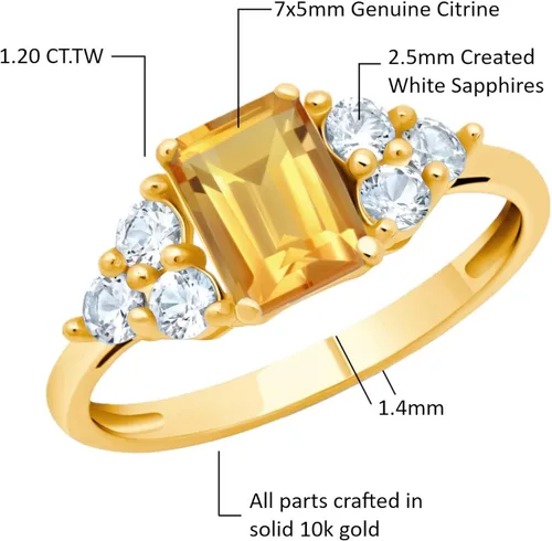 Vista 5 de Anillo de oro amarillo o blanco de 10 quilates para mujer con piedras preciosas de corte esmeralda y detalles de zafiro blanco creados, anillo