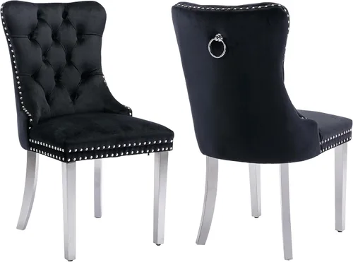 Vista 38 de Juego de 2 Sillas de Comedor Modernas de Mediados de Siglo, Tapizadas en Terciopelo Beige con Respaldo Acolchado, Sillas de Cocina y Comedor, Patas