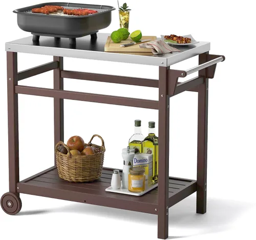 Vista 11 de TORVA Carrito de parrilla de preparación al aire libre con mesa de pasivación, carrito de parrilla rodante resistente a los arañazos de alta dureza