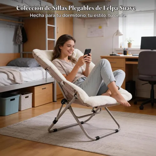 Vista 9 de Furlide Silla platillo, cómodas sillas de dormitorio, silla plegable de Beige