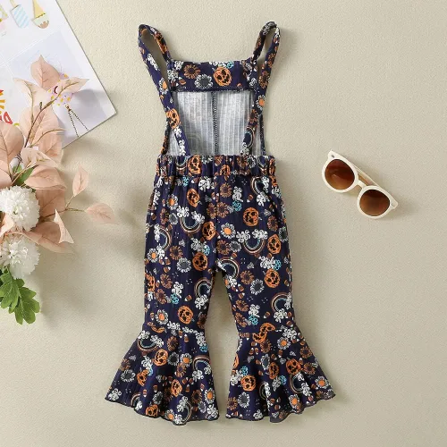 Vista 7 de Ropa de Halloween para bebé niña pequeña, overol de calabaza, pantalones de campana