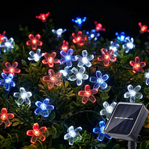 Vista 17 de ITICdecor - Tira de luces solares para exteriores con flores, impermeables, 50 luces LED, decoraciones de luces de hadas para árbol de Navidad