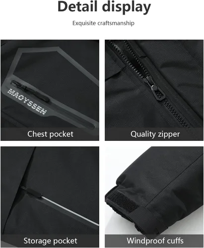 Vista 5 de Chaqueta de esquí de invierno impermeable para hombre, chaqueta de snowboard de invierno impermeable con capucha y forro polar resistente al viento