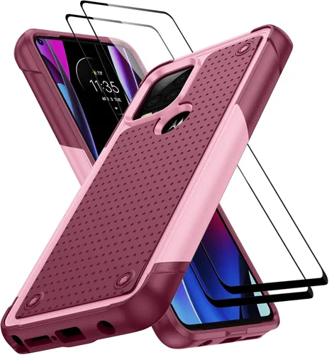 Vista 21 de Jeylly para Moto G Stylus 5G 2021 Funda con [2 Pack] Protector de Pantalla de Vidrio Templado, Protección Grado Militar Anti-Arañazos, Funda A
