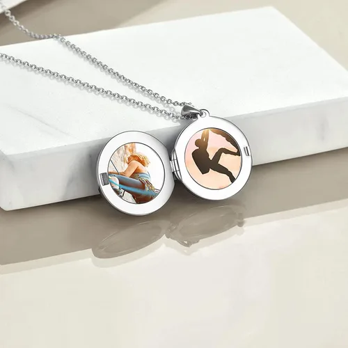 Vista 4 de RMREWY Collar con medallón de fotos de plata de ley 925 que sostiene fotos joyería con nombre personalizado collar con medallón personalizado